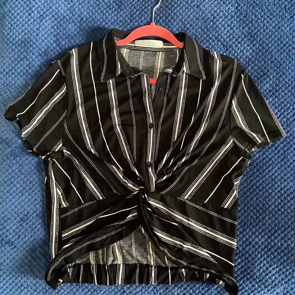 Dreamers Black and White Striped Button Down Shirt